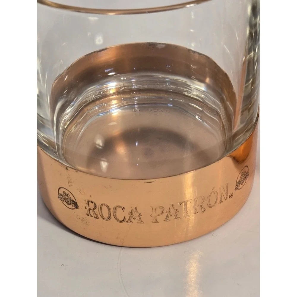 Roca Patron Whiskey Cocktail Glass Set of 2 Copper Bottom Heavy Quality NEW‎